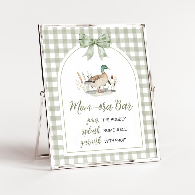 Gingham Mallard Duck Baby Shower Mom Osa Bar Sign (Sage Green Gingham Mallard Duck Hunting Country Baby Shower Sign)