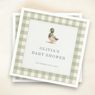 Gingham Mallard Duck Baby Shower Party Napkins