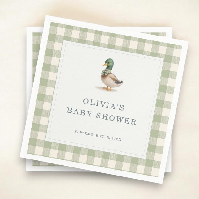 Gingham Mallard Duck Baby Shower Party Napkins (Creator Uploaded)