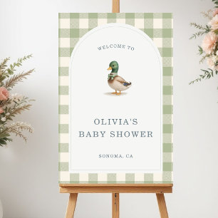 Gingham Mallard Duck Baby Shower Welcome Foam Board