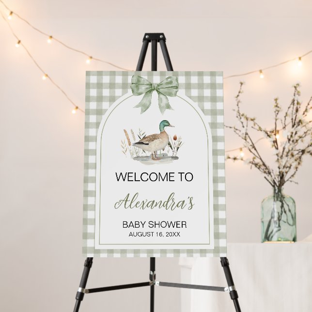 Gingham Mallard Duck Baby Shower Welcome Sign (In Situ (Stand))