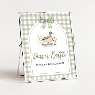 Gingham Mallard Duck BabyShower Diaper Raffle Sign