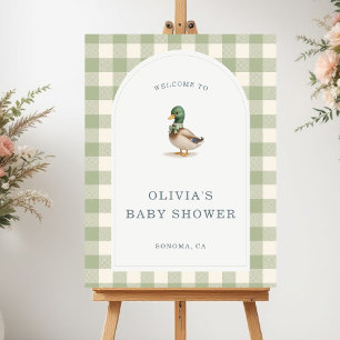 Gingham Mallard Duck Green Bow Baby Shower Welcome Foam Board