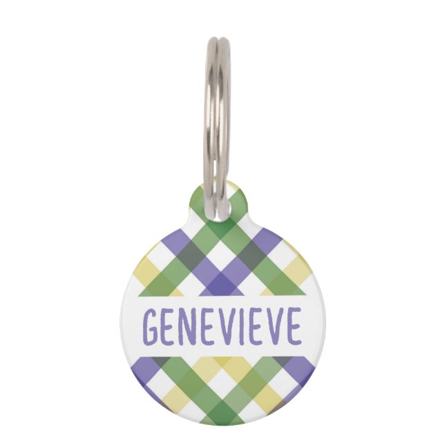 Gingham Mardi Gras Pet ID Tag (Front)