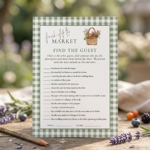 Gingham Market Find Guest Bridal Shower Game card