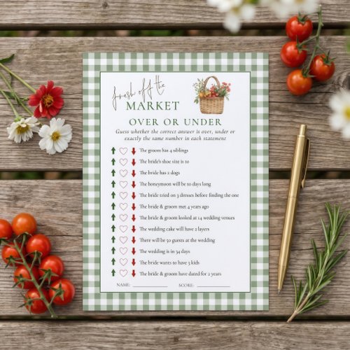 Gingham Market Over Under Bridal Shower Game card