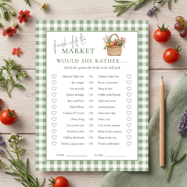 Gingham Market Would She Rather Bridal Shower card (Creator Uploaded)