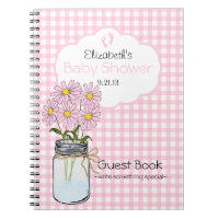 Gingham-Mason Jar- Baby Shower Guest Book- Notebook