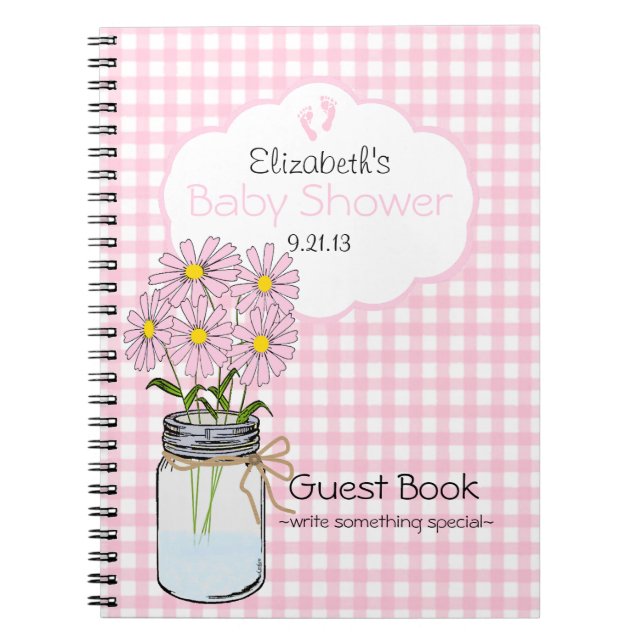 Gingham-Mason Jar- Baby Shower Guest Book- Notebook (Front)