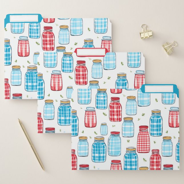 Gingham Mason Jar Pattern – Country Kitchen Charm File Folder (Set)