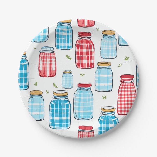 Gingham Mason Jar Pattern – Country Kitchen Charm Paper Plates