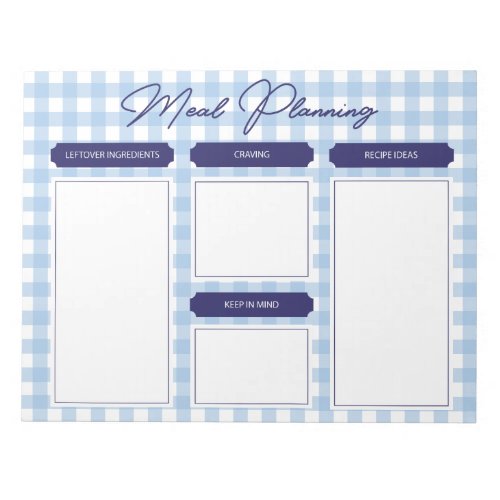 Gingham Meal Planner Worksheet Notepad 