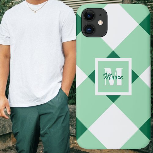 Gingham _ Medium and Light Green Phone Case