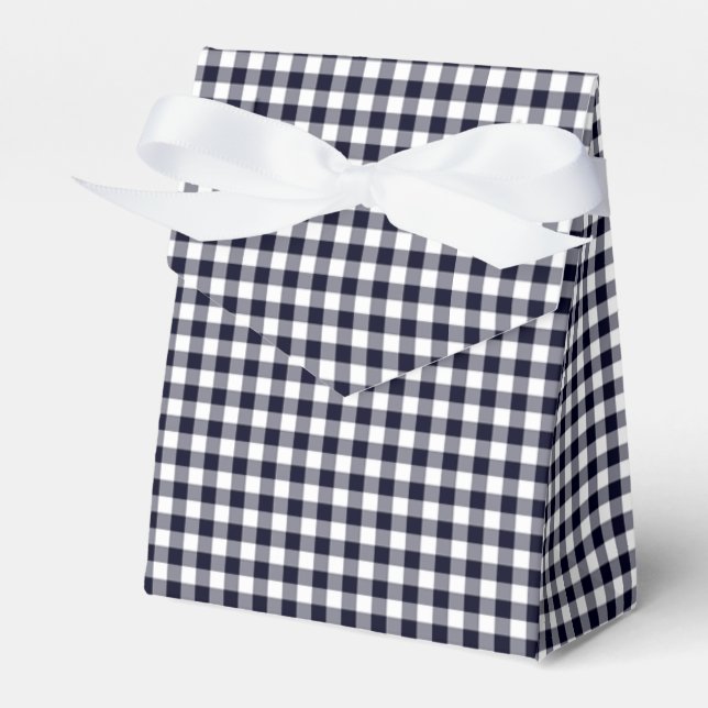 Gingham-Midnight Blue-Favor Box, Tent Favor Boxes (Front Side)
