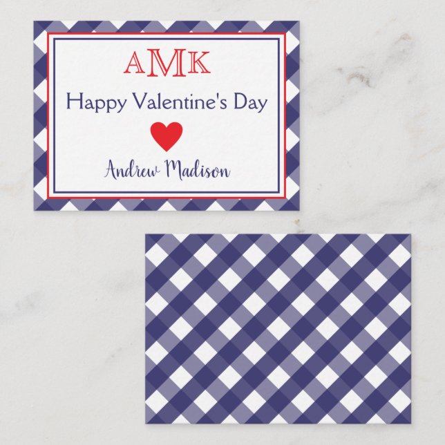 Gingham Monogram Valentine's Classroom Cards (Front/Back)