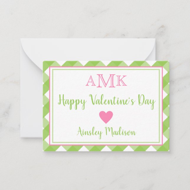 Gingham Monogram Valentine's Classroom Cards (Front)