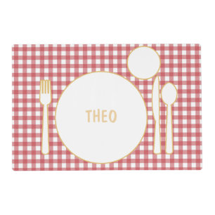 Gingham Montessori Placemat with Personalized Name