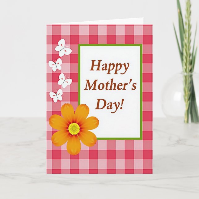 Gingham Mothers Day Flower Card (Front)