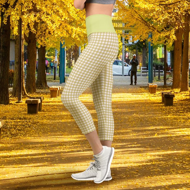 Gingham Mustard Capri Leggings (Gingham Mustard Capri Leggings)