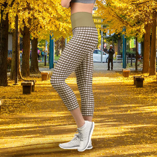 Gingham Muted Brown Capri Leggings