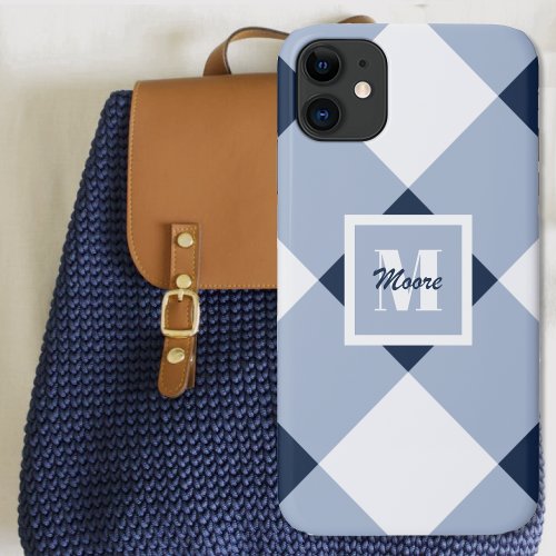 Gingham _ Navy Blue and Light Blue Phone Case