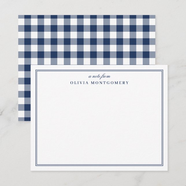 Gingham Navy Blue and White Personal Note Card (Front/Back)
