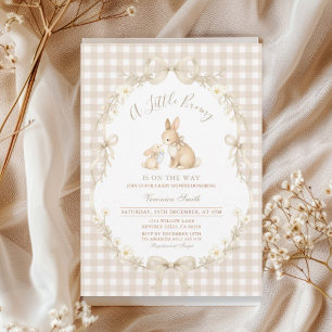 Gingham Neutral Bunny Baby Shower Invitation