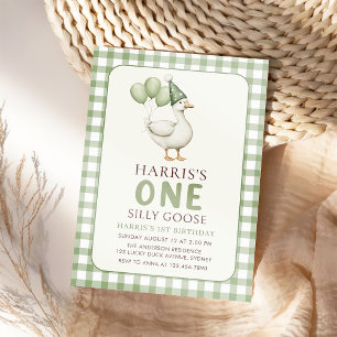 Gingham One Silly Goose 1st Birthday Invitation