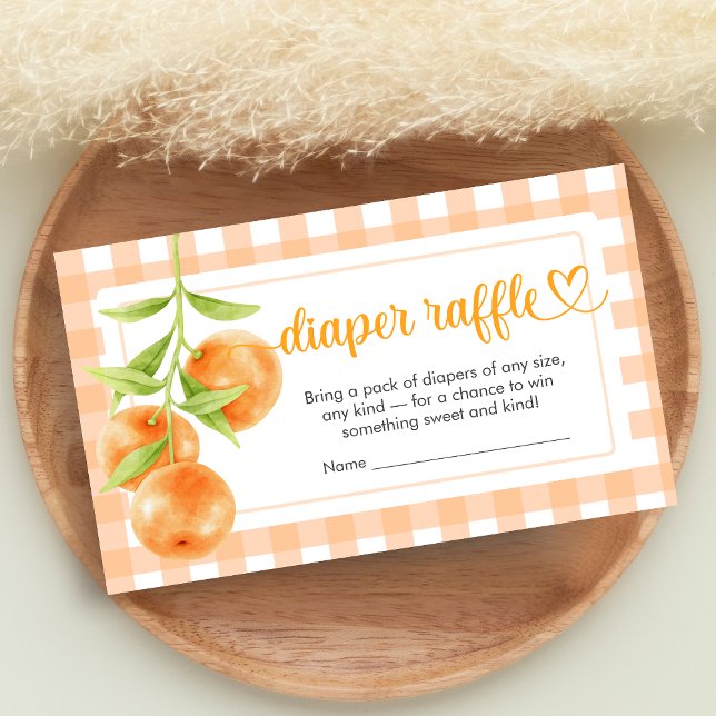 Gingham Orange Baby Shower Diaper Raffle Enclosure Card (Little Cutie Orange Baby Shower Diaper Raffle)