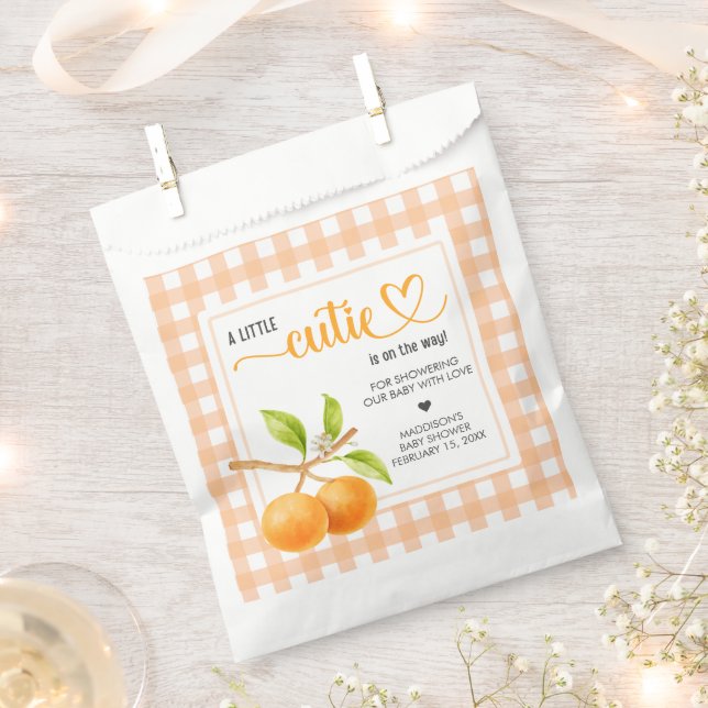 Gingham Orange Baby Shower Favor Bag (Clipped)