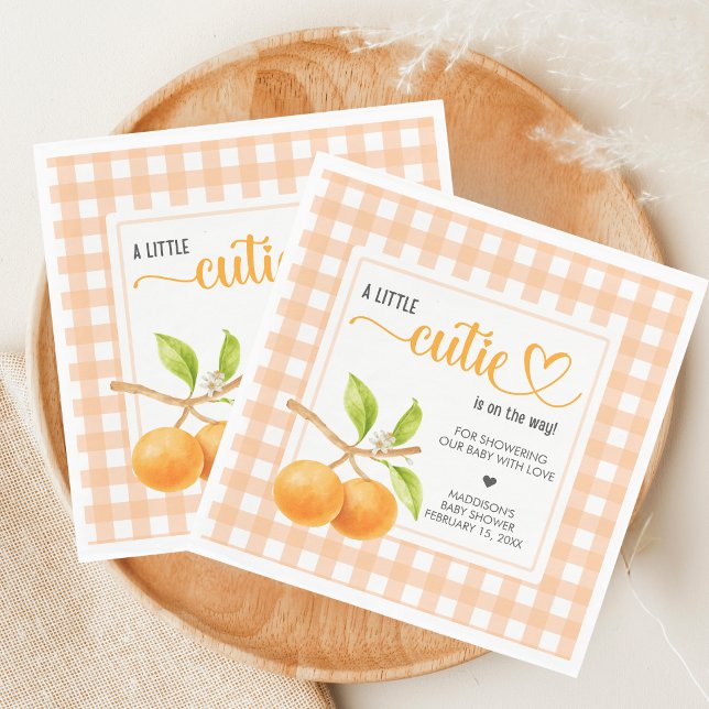 Gingham Orange Baby Shower Napkins (Little Cutie Orange Baby Shower Napkin)