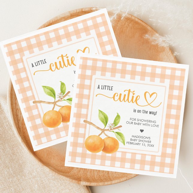 Gingham Orange Baby Shower Napkins (Little Cutie Orange Baby Shower Napkin)