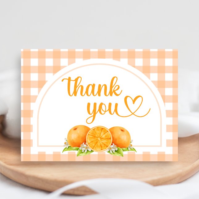 Gingham Orange Baby Shower Thank You Card (Little Cutie Orange Baby Shower Thank you Card
)