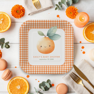 Gingham Orange Girl Little Cutie Baby Shower  Paper Plates