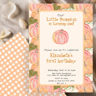 Gingham Our Little Pumpkin First Birthday Invitation