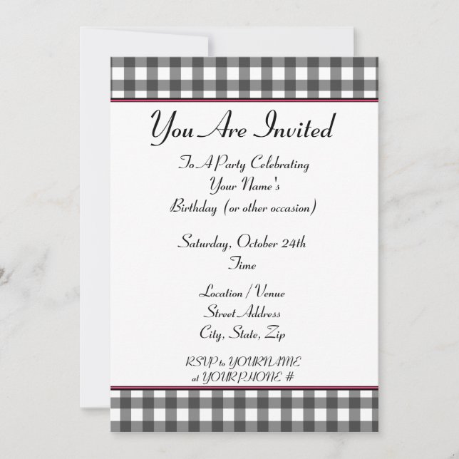 gingham party invitation (Front)