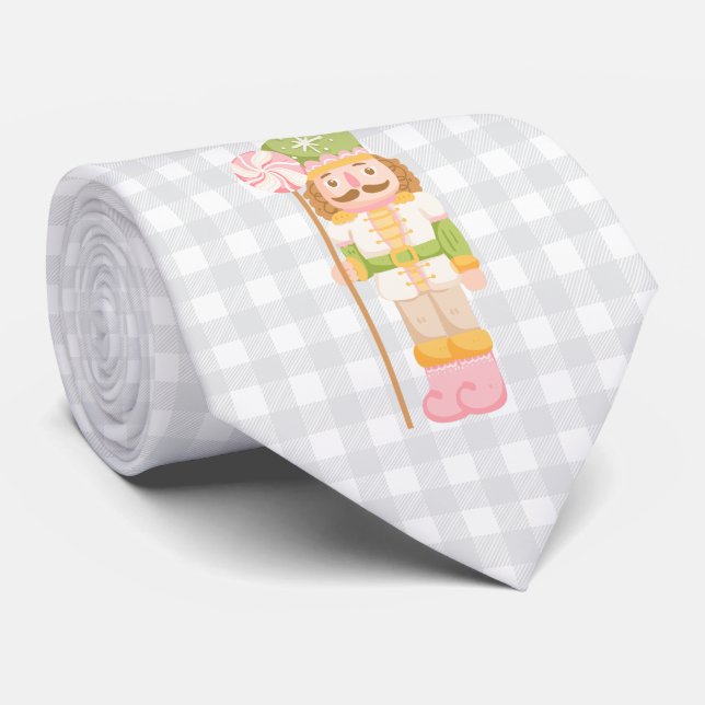 Gingham Pastel Nutcracker Monogram Neck Tie (Rolled)