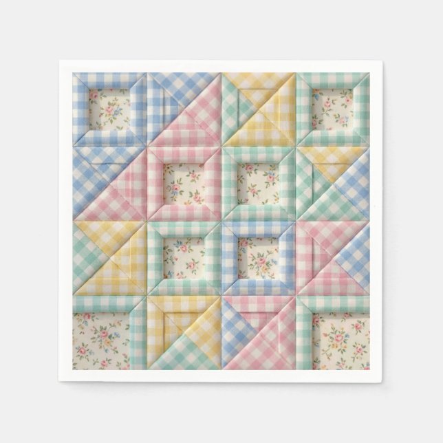Gingham Patchwork Quilt Pattern Napkins (Front)
