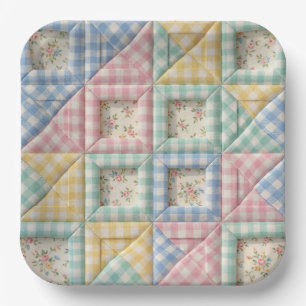 Gingham Patchwork Quilt Pattern Paper Plates