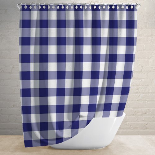 Gingham Pattern Blue And White Checked Shower Curtain