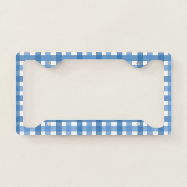 Gingham Pattern: Blue License Plate Frame (Front)