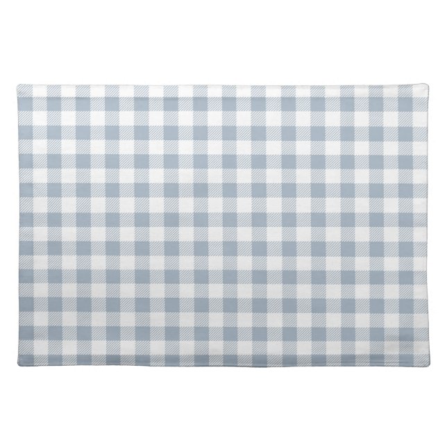 Gingham Pattern Coastal Checkered White Muted Blue Cloth Placemat (Front)
