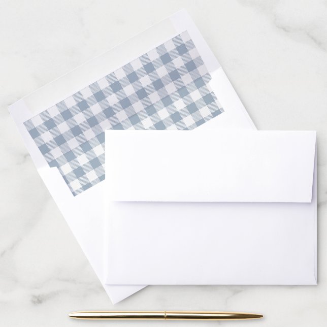 Gingham Pattern Coastal Checkered White Muted Blue Envelope Liner (Desk)