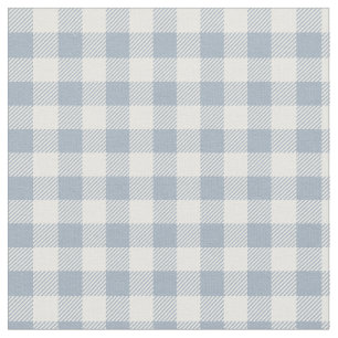Gingham Pattern Coastal Checkered White Muted Blue Fabric