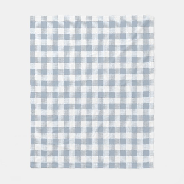 Gingham Pattern Coastal Checkered White Muted Blue Fleece Blanket (Front)