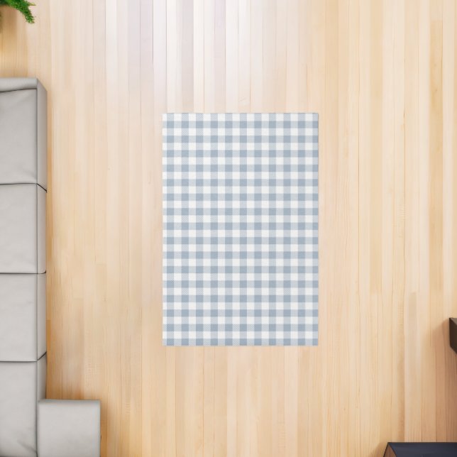 Gingham Pattern Coastal Checkered White Muted Blue Rug (Insitu (Indoor 2))