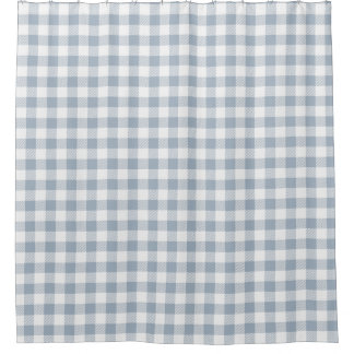 Gingham Pattern Coastal Checkered White Muted Blue Shower Curtain