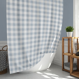Gingham Pattern Coastal Checkered White Muted Blue Shower Curtain