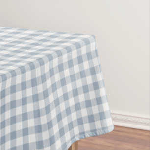 Gingham Pattern Coastal Checkered White Muted Blue Tablecloth