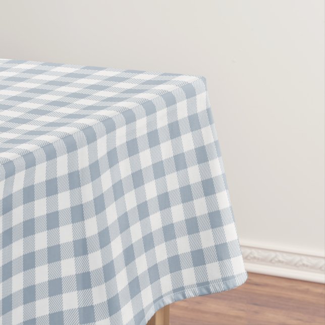 Gingham Pattern Coastal Checkered White Muted Blue Tablecloth (In Situ)